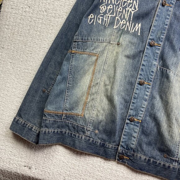 VTG PELLE PELLE Marc Buchanan Denim Jean Jacket Men XL Y2K Distressed 1978 - Picture 3 of 15